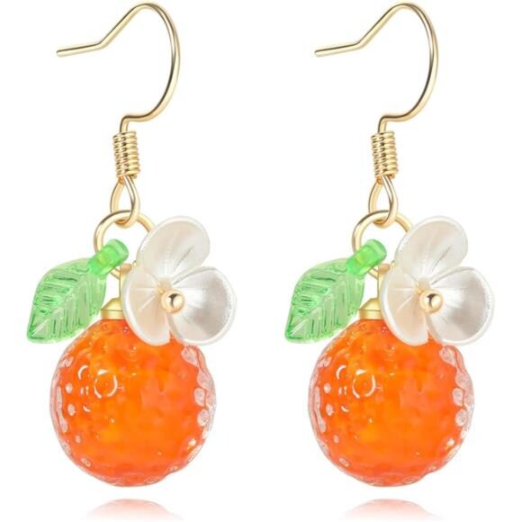 Fruit-Inspired Glass Bead Earrings | Orange, Lemon & Strawberry - Picture 2 of 4